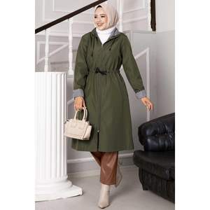 Gabardina de corte ancho con cremallera de túnel de cintura caqui - Product Image 1