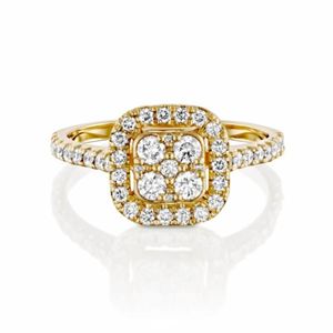 RITZIN Multi Cut Lab Created Diamond Halo Engagement Ring Classic Brilliant <b>Cluster</b> Bridal Ring in Rose Gold & White Gold - Product Image 1