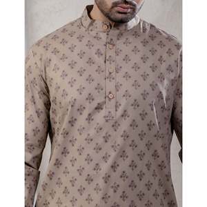 Kurta court en coton imprimé décontracté pour hommes avec manches longues - Product Image 2