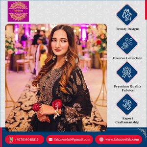 Diseño de lujo Ropa India pakistaní Secuencias de bordado tradicional Faux Georgette Top Sharara Dupatta Set para mujeres - Product Image 6