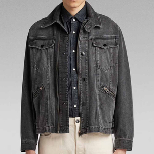 Manteau Vintage en Denim Noir Délavé J Slim Fit Rétro Streetwear Bouton Durable Léger Vêtements de Travail d'Hiver Casual Jean Survêtement - Product Image 2