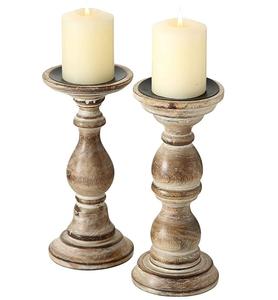 Juego de 3 portavelas de madera antiguo para decoración del hogar, decoración del hogar, boda, mesa usada - Product Image 3