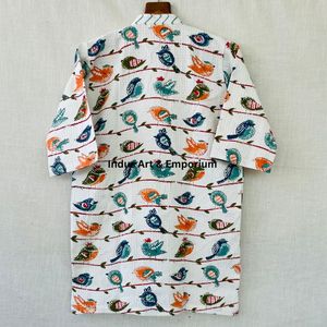 เสื้อคลุมอาบน้ำเด็กพิมพ์ลายบล็อกผ้าฝ้ายน่ารัก ขายส่ง ผ้าฝ้ายพิมพ์ลายบล็อกด้วยมือ ผ้าฝ้ายลายวาฟเฟิล คิโมโนผ้าฝ้าย - Product Image 3