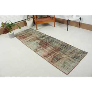 Turkish Rug, 2.3x6.9 ft Vintage Rug, <b>Brown</b> Green Moroccan <b>Wool</b> Rug - Product Image 2