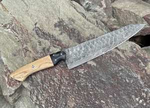 Cuchillo de Chef de acero de Damasco personalizado hecho a mano con mango de madera de alta calidad de 8 pulgadas ambidiestro regalo perfecto para él y ella - Product Image 5