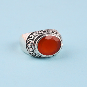 Anillos de piedras preciosas de Coral de Plata de Ley 925, corte ovalado Chapado en plata Unisex Vintage para boda, fiesta, aniversario, joyería - Product Image 1