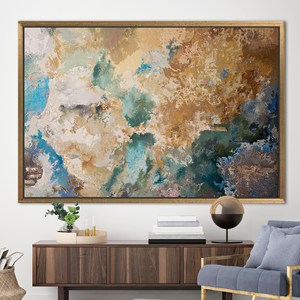 Tableau mural moderne abstrait en tons terreux marron, imprimé sur toile, 1P : encadrement doré - Product Image 1