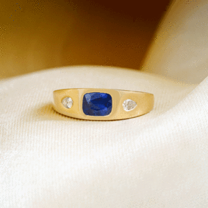 <b>Dainty</b> Rhodium Plated Blue Sapphire Diamond Signet <b>Ring</b> for Wedding - Product Image 4