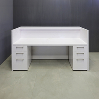 Comptoir de réception commercial en marbre à surface solide Spa utilisé bureau de réception en forme de U avec affichage arrière