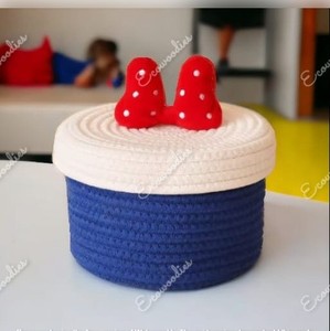 Panier de rangement en corde de coton tressé à la main, écologique et durable, pour vêtements d'enfants, organisateur de vêtements de bébé, rangement de chaussures de salon, motif dessin animé - Product Image 3