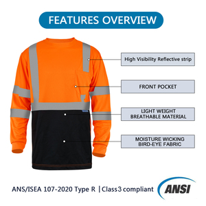 เสื้อแจ็กเก็ตสะท้อนแสงสำหรับผู้ชายเสื้อยืดนิรภัยแขนยาวสีส้มดำ - Product Image 2