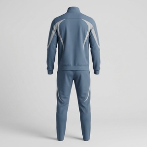 Ensemble de survêtement d'hiver pour homme bleu ardoise avec veste zippée intégrale et pantalon de jogging à empiècements blancs incurvés – Tenue de sport pour l'entraînement et la gym - Product Image 2