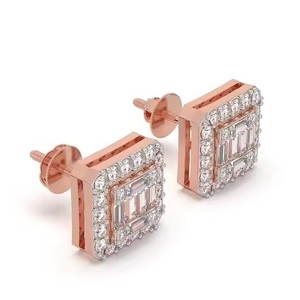 Lujo clásico tornillo trasero forma cuadrada pendientes VS claridad laboratorio crecido diamante redondo 10K oro estilo moderno regalo de boda - Product Image 2