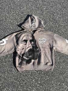 Streatwear Vintage personnalisé poids lourd veste zippée Dtg impression fermeture éclair français éponge acide lavage en détresse sweat à capuche - Product Image 3