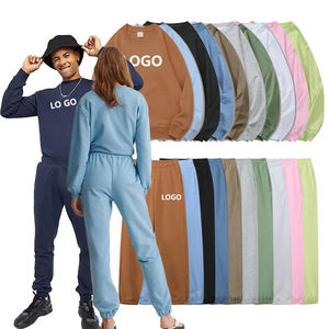 Ensemble de survêtement unisexe en coton 100% imprimé uni 2 pièces |   Sweat-shirt à col rond et pantalon de jogging personnalisés |   Ensemble de sport d'hiver pour hommes, poids lourd - Product Image 4