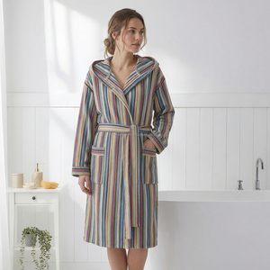 Peignoir en coton tissé 100% pour femmes et hommes, été/printemps, respirant, séchage rapide, longueur intégrale, fabriqué en Turquie - Product Image 1