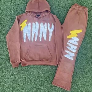 Chándal de lana de algodón para hombre, manga larga con cordón, ropa deportiva informal transpirable de invierno, conjunto gráfico de talla grande - Product Image 3