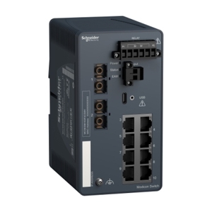 Switch Gestito Modicon SCHNEIDER ELECTRIC MCSESM103F2CS0H con 8 Porte in Rame + 2 Porte in Fibra Ottica Monomodale per Ambienti Difficili - Product Image 1