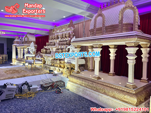Gran Palacio Boda Escenario Decoración California Boda hindú Oro Nupcial Escenario Boda Evento Gran Escenario Decoración - Product Image 3