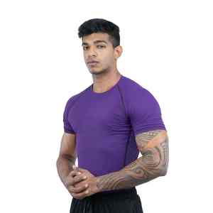 T-shirts de sport pour hommes à manches courtes, design uni, pour l'entraînement d'automne, course à pied, gym, fitness, séchage rapide, respirant, compression, sans couture - Product Image 1