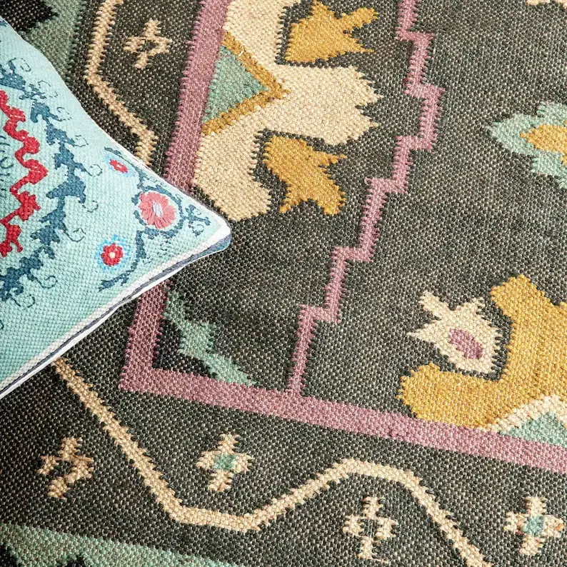 Wool And Jute Kilim Handmade Runner Rugs oriental Hallway Handloom Handwoven Dhurrie Custom Accent Modern Home Living Room