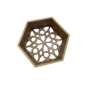 Antique Vintage en bois de manguier sculpté à la main écologique décor de jardin maison ferme moderne plateau d'affichage en forme d'hexagone naturel - Product Image 1