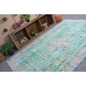 Alfombra Vintage Grande de 5.7x8.9 pies, Alfombra Turca con Rayas Azules - Product Image 3