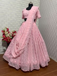 Lehenga Choli-ropa de fiesta y boda, excelente calidad, bebé, Color rosa, imitación, Georgette, bordado, precio más bajo - Product Image 3