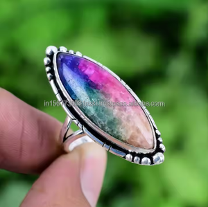 Exquisito anillo de cuarzo Solar arcoíris, banda de piedras preciosas multicolores, joyería de plata de ley 925, regalo de cumpleaños perfecto para sus fiestas - Product Image 6
