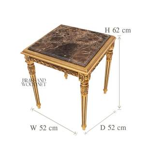 Mesa Auxiliar Cuadrada Neoclásica de Lujo con Tapa de Mármol Marrón Oscuro y Patas Acanaladas con Hoja de Oro Ornamentada para Decoración de Esquinas de Palacio - Product Image 4