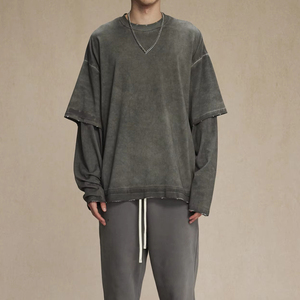 เสื้อยืดผ้าฝ้ายสองชั้นซักกรดยาวสองชั้นแบบสั่งทำ - Product Image 3