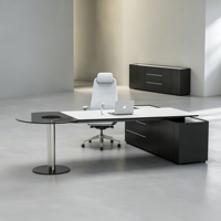 Bureau de direction moderne de luxe blanc et noir avec armoire de rangement et table ronde en verre – Mobilier de bureau