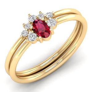 Anillos de Compromiso REYES de Lujo en Plata de Ley 925 con Moissanita, Chapados en Oro Amarillo de 14K, Corte Ovalado, Gema de Rubí de 0.21 Quilates - Product Image 2