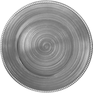 Plaque de charge métallique argentée avec finition brossée tourbillon et bord perlé - Product Image 3