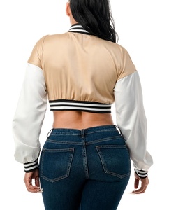 Chaqueta de moto para mujer hecha a medida, ropa de calle universitaria de gran tamaño con piel de oveja, logotipo bordado de satén de cuero genuino - Product Image 2