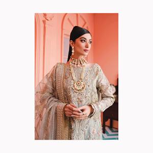 Vestido de diseñador Material Sharara Color amarillo Diseñador paquistaní Colección de vestidos de novia Traje Sharara con Kameez largo 2024 - Product Image 5