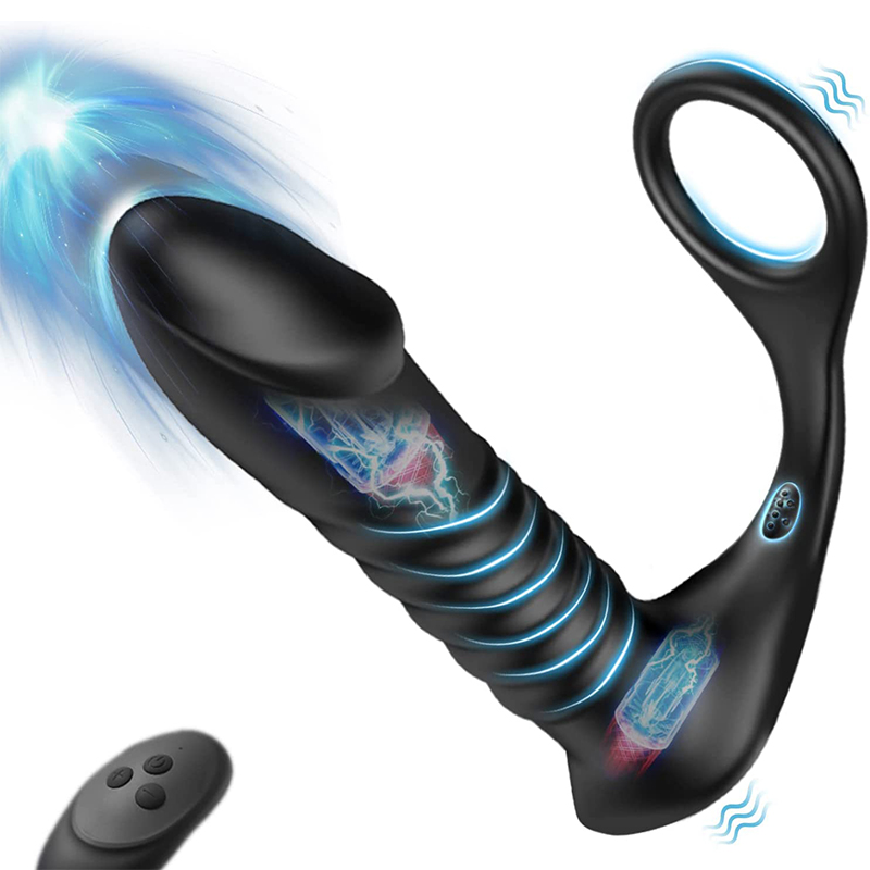 Buttplug Mit Stofunktion Teleskop-Analplug Mit Vibration & Stofunktion   Aus Silikon, Wasserdicht | Inkl. Fernbedienung Anal Plug Kette