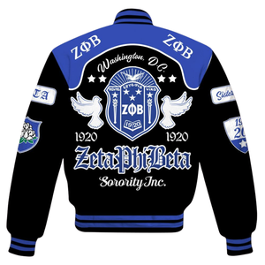 Chaqueta Universitaria Zeta Phi Beta 1920 Azul y Blanca, Sororidad Griega ZPB, Parche de Chenilla Bordado, Ropa para el Día de los Fundadores - Product Image 5