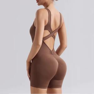 Custom Wholesale Womens Sleeveless Yoga Bodysuit Breathable Fitness Jumpsuit with Moisture Wicking & Removable <b>Pads</b> - Product Image 5