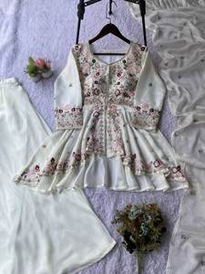 ชุดงานเลี้ยงสุดหรู ดีไซน์เนอร์ออกแบบพิเศษ เสื้อปักลายรังโกลีผ้าไหมพร้อมกางเกงผ้าไหมรังโกลีปักลาย พร้อมผ้าคลุมไหล่ปักลาย - Product Image 4