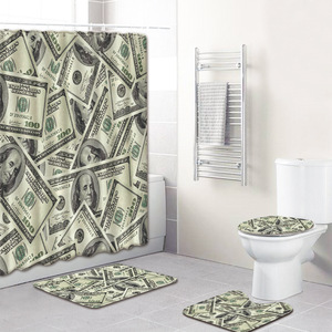 Ensemble de tapis de salle de bain à imprimé abstrait tendance, rideau de douche, couvercle de toilette, tapis de bain, 4 pièces - Product Image 3