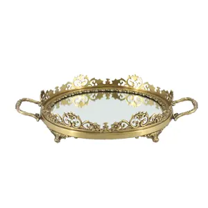 New Golden Design Mirror Serving Tray For Tabletop Keeping in Home And Restaurant Best Quality Made of Pure Metal