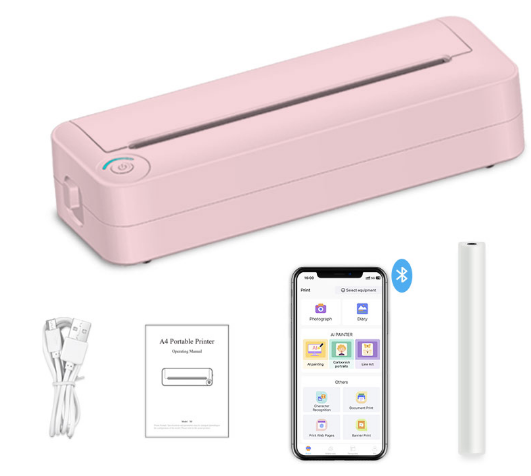 Portable A4 Wireless Bluetooth4.0 Thermal Mobile Printer USB Interface Compatible With Android and IOS for Travel