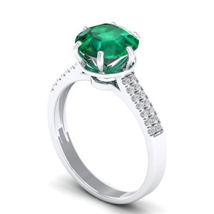 Anillo de Piedra Preciosa Esmeralda de Corte Brillante Redondo de Plata de Ley 925 de Alta Calidad REYES, 2.75 Quilates, Joyería de Moissanita con Certificado GRA de Lujo - Product Image 2