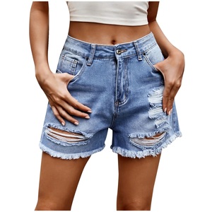 Pantalones cortos de mezclilla rasgados de cintura alta Y2K de moda de verano para mujer, pantalones cortos de mezclilla transpirables con patrón caliente, bragas - Product Image 1