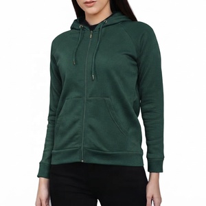 Sweat-shirt à capuche léger pour femme, à manches longues, avec double fermeture éclair, en coton et polyester tricoté, teint uni, pour l'automne - Product Image 6