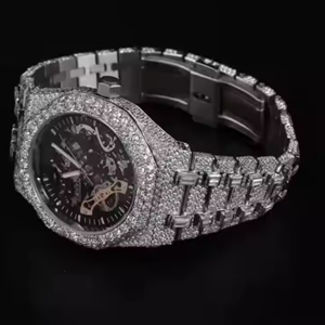 Montres-bracelets Hip Hop en acier inoxydable de haute qualité Iced out VVS Moissanite Diamond Two Tone Luxury Round Dial - Product Image 5