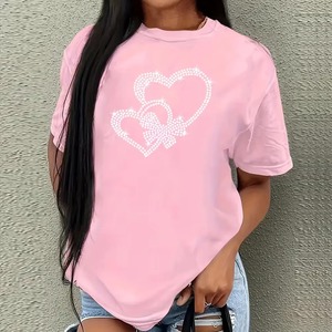 T-shirt pour femme en coton 100% ample, personnalisé avec un logo, lavage à l'acide, poids lourd, vente en gros 2026, été, avec strass - Product Image 3