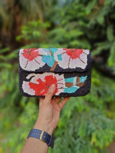 Stylish Mini Handmade <b>Women</b> Bag with Shimmering Beadwork Embroidery and Warm Color Prints Zipper Closure in 2025 - Product Image 3