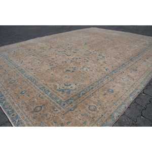 Vintage Turkish Oversize Rug 9.2x12.5 ft, <b>Brown</b> Plants & trees Rug <b>Wool</b> - Product Image 3